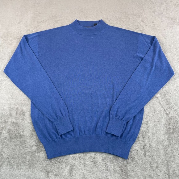 Vintage Neiman Marcus Cashmere-Silk Mock Neck Sweater Men XL Blue Designer NWOT